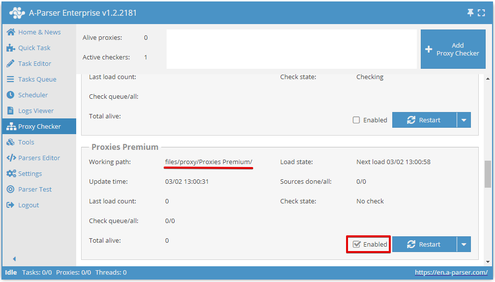 Enable Proxy Checker, Working path