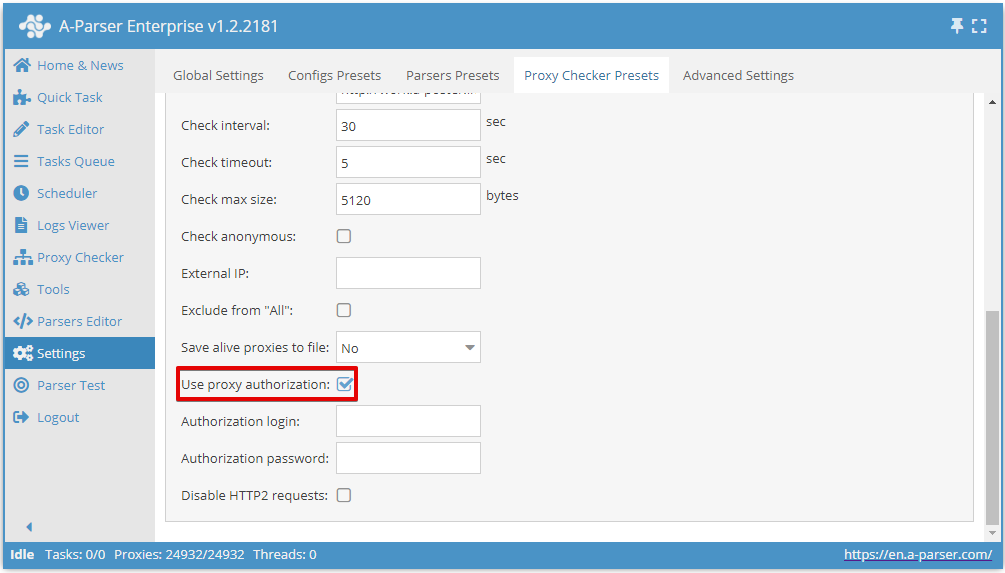 Use proxy authorization - enable