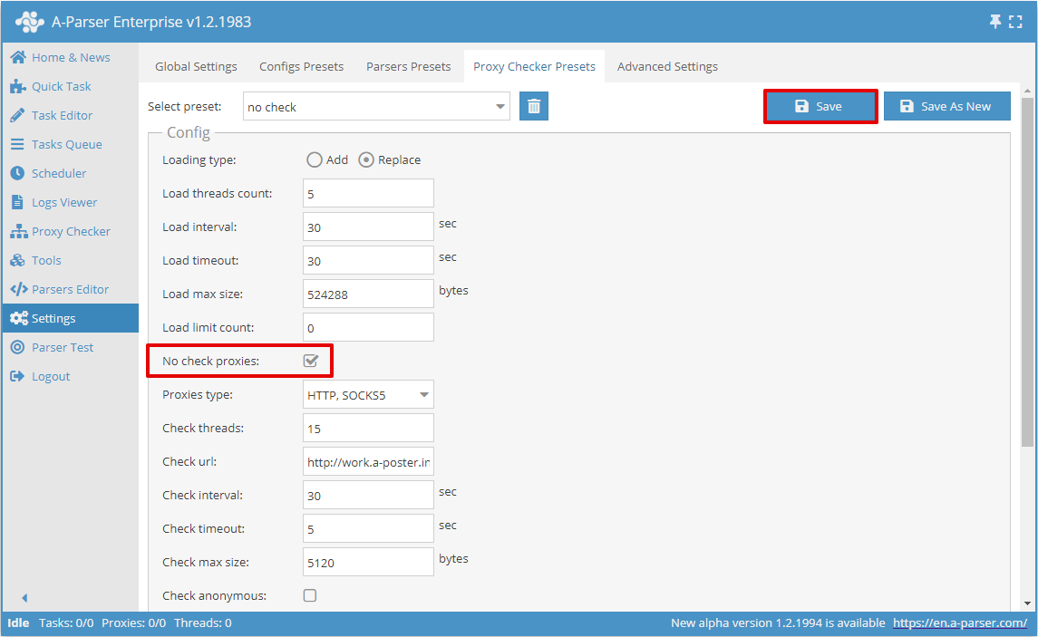 No check proxies - enable