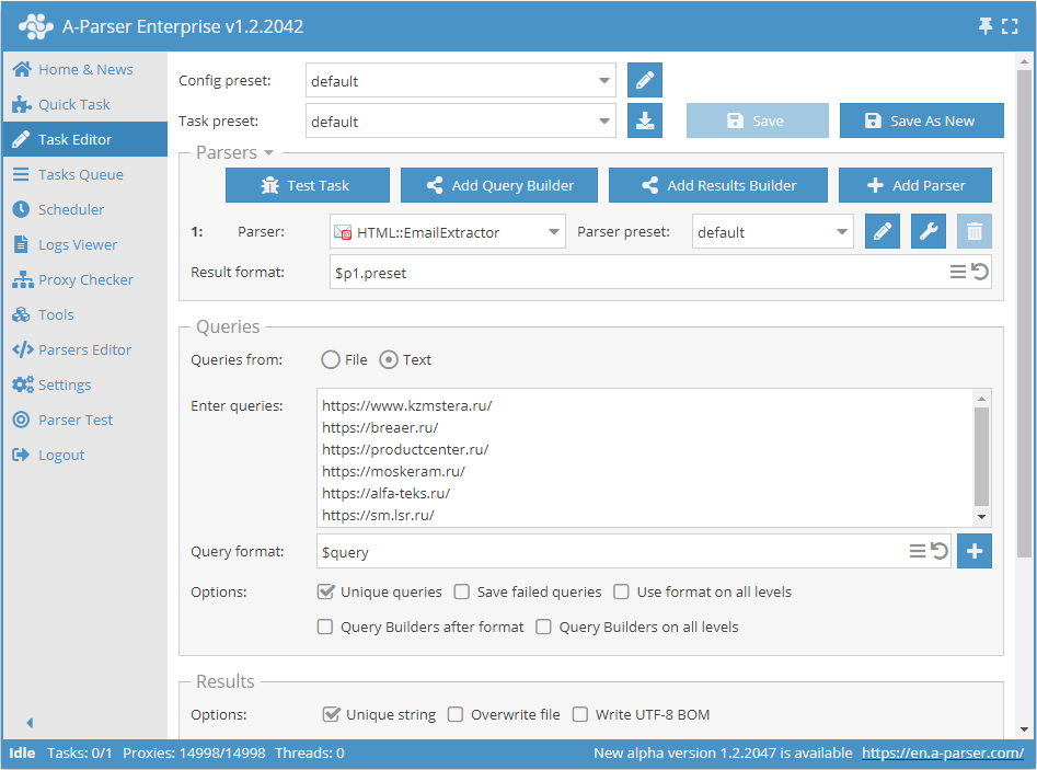 Parsing emails by site database