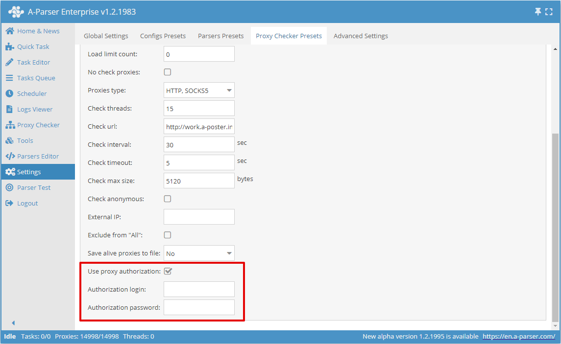 Setup: list of proxies with different passwords for each proxy