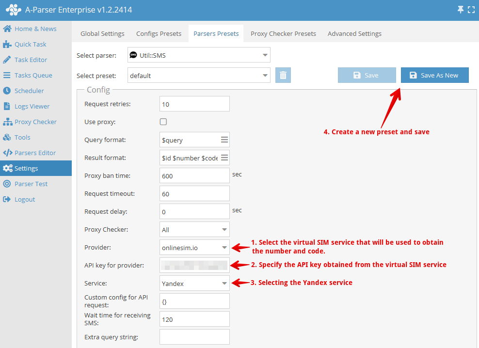 Used to obtain a phone number and confirmation code.