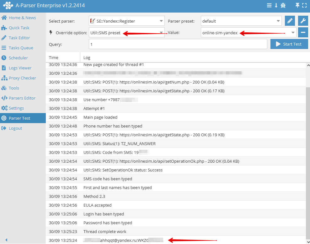 Selects the created preset.