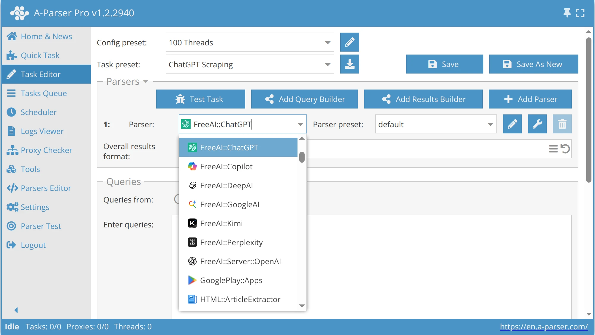 A-Parser integration with AI services